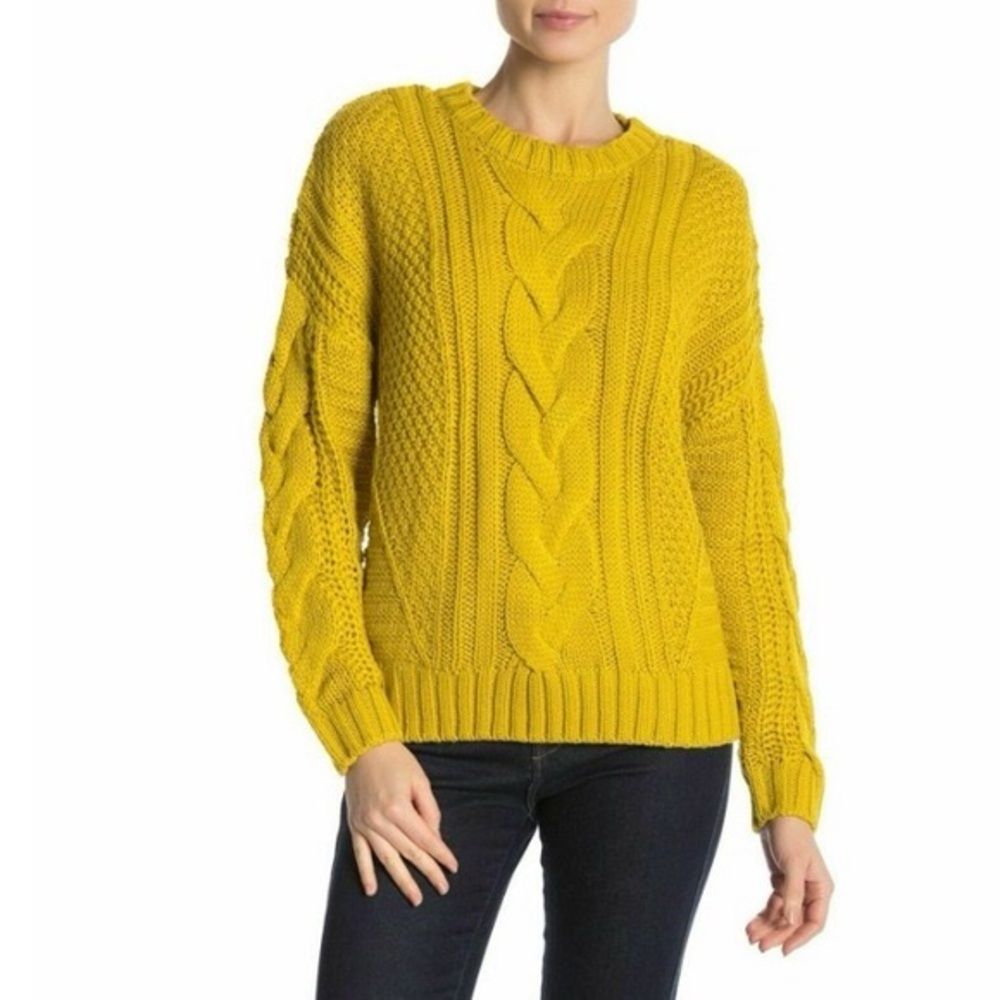 Women's Onea Chunky Knit Mustard Yellow Pullover Sweater, Size Large